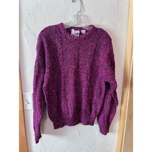 Vintage Concrete Magenta Purple Confetti Cable Knit Wool Blend Sweater Small
